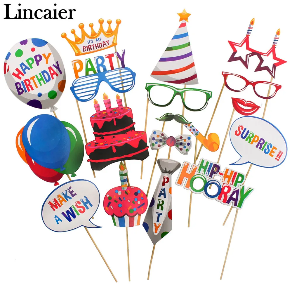 Lincaier Photo Booth Реквизит для детского дня рождения вечерние украшения поставки мальчик девочка взрослая Photobooth человек 21st 18th 30 40 50 60 - изображение