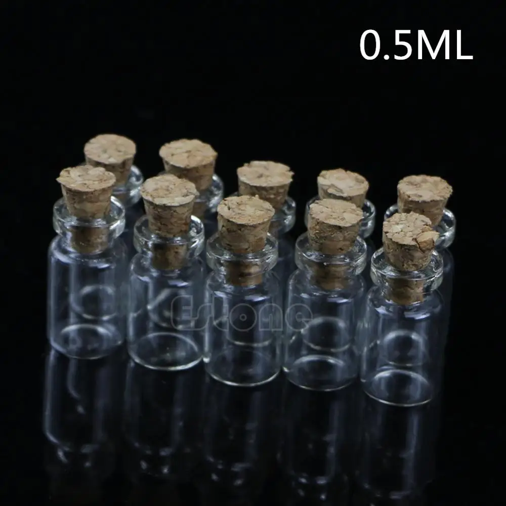 Черный Лидер продаж 10 шт. 0,5/1/2/20 мл Прозрачный Стекло бутылка с корковой пробкой ремесла JUN23 - Цвет: Черный