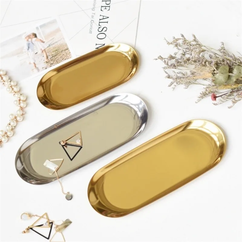 

Colorful Metal Storage Tray Gold Oval Dotted Fruit Plate Small Items Jewelry Display Tray Mirror for Home Decor