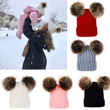 

2pcs Winter Warm Cute Mother and daughter Infantil Toddler Newborn Baby Kids Boys Girls Unisex Knitted Crochet Beanie Hat Cap