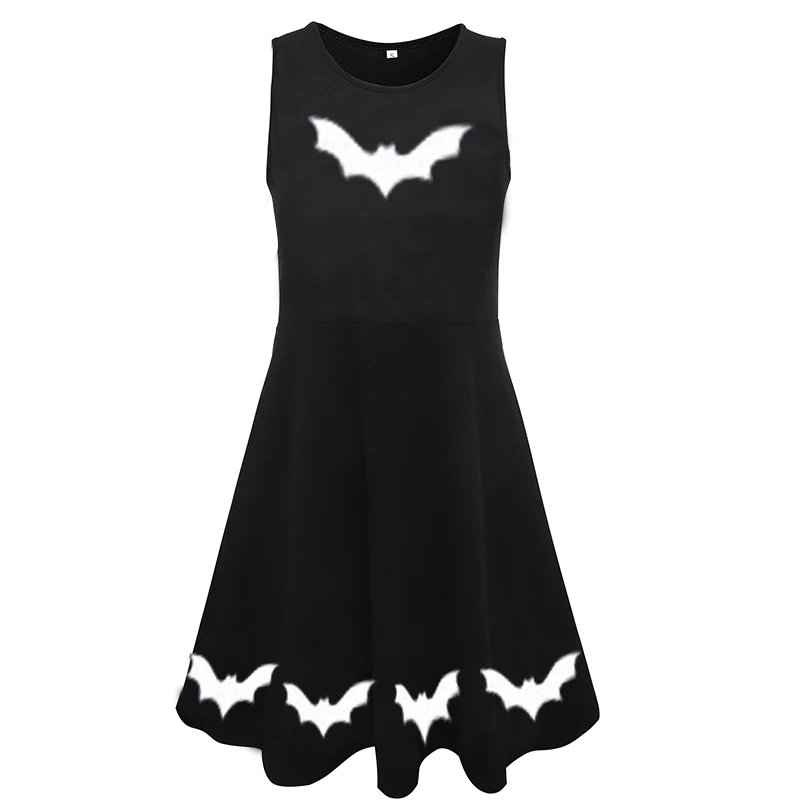 Black Dark Fashion Grunge Dresses Women Pastel Goth Bats Printed