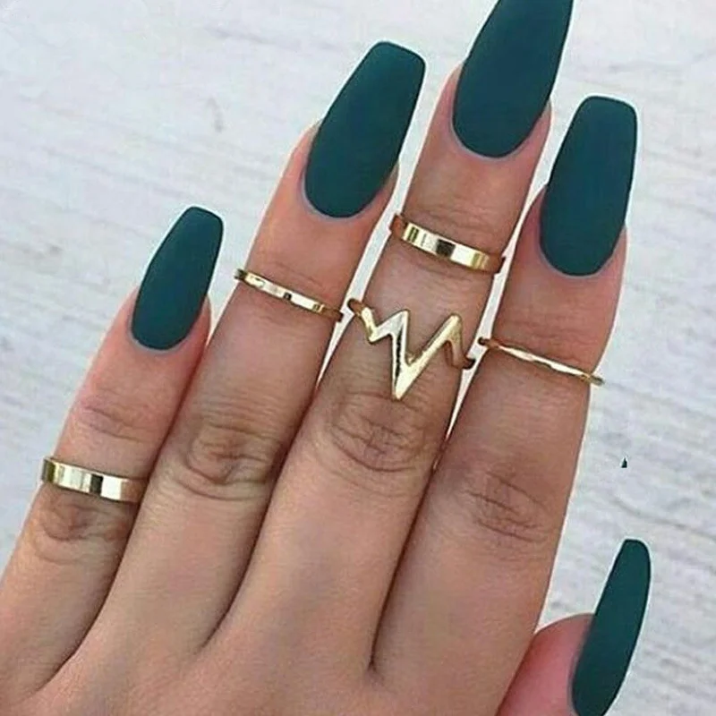 

Mossovy 5 Piece Set Metal Wave Gold Rings for Women Fashion Popular Alloy Silver Rings for Female Jewelry Bague Femme