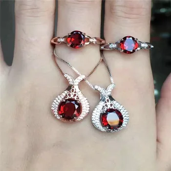 

925 Sterling Silver Garnet Ring Pendant with two piece set free postage