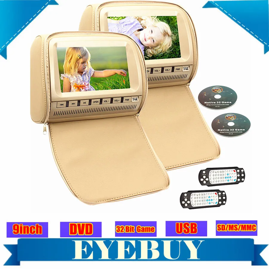 pair 9inch universal car dvd player headrest pillow auto DVD Player audio monitor USB sd FM