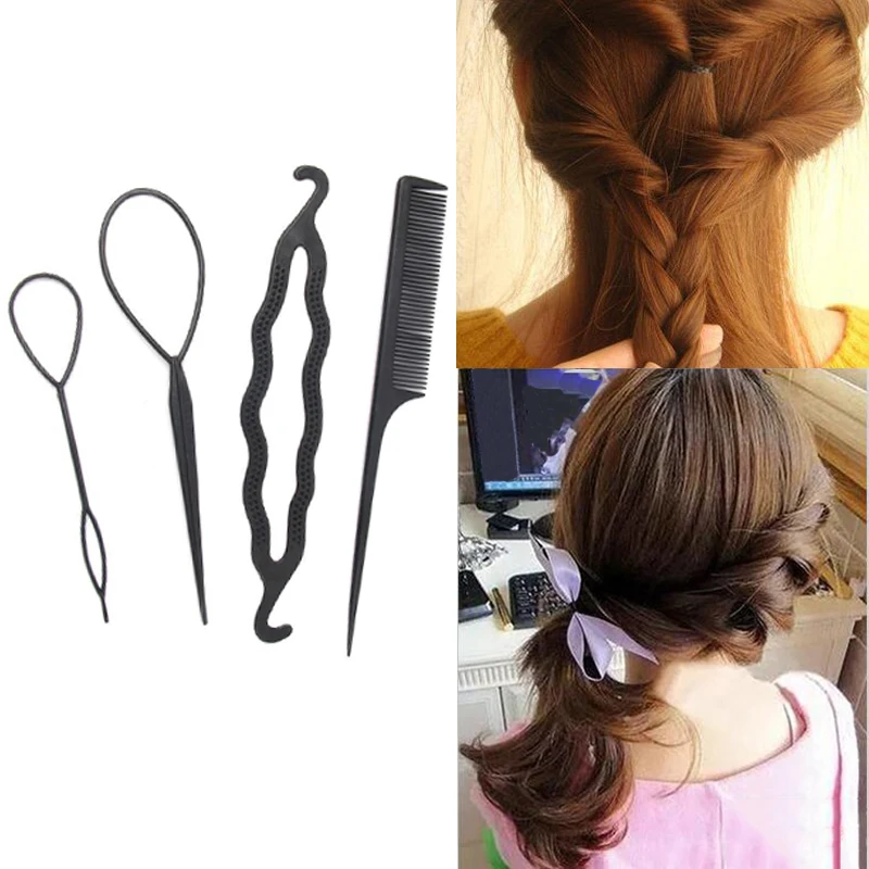 

4Pc/Set Plastic DIY Styling Tools Braiders Hair Twist Styling Clip For Women Lady Girl Hairpins Comb Magic Hair Bun Roller Maker