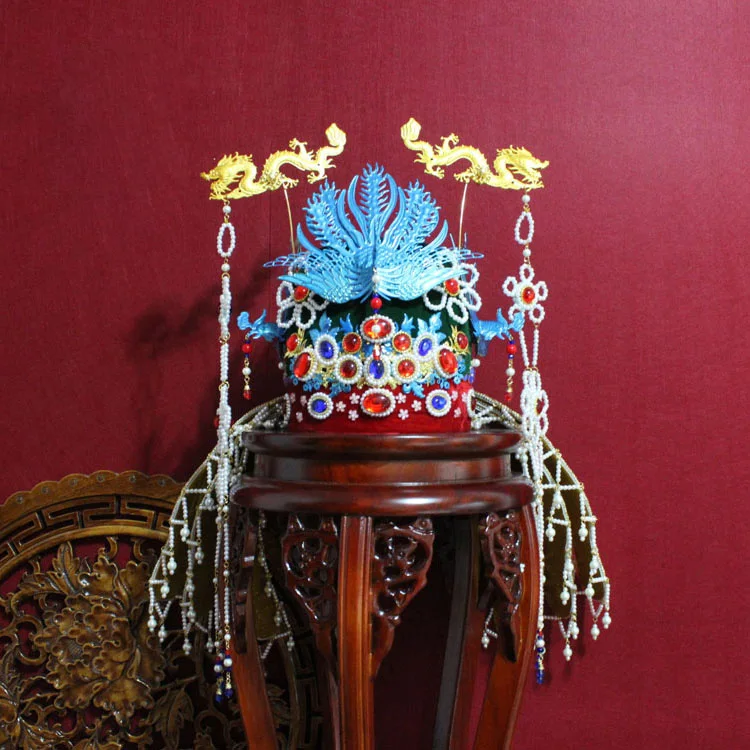 Ming Dynasty императрица Винтажная с драконом Феникс тиара Древний китайский традиционный Корона Головные уборы кисточкой фотография свадебная тиара