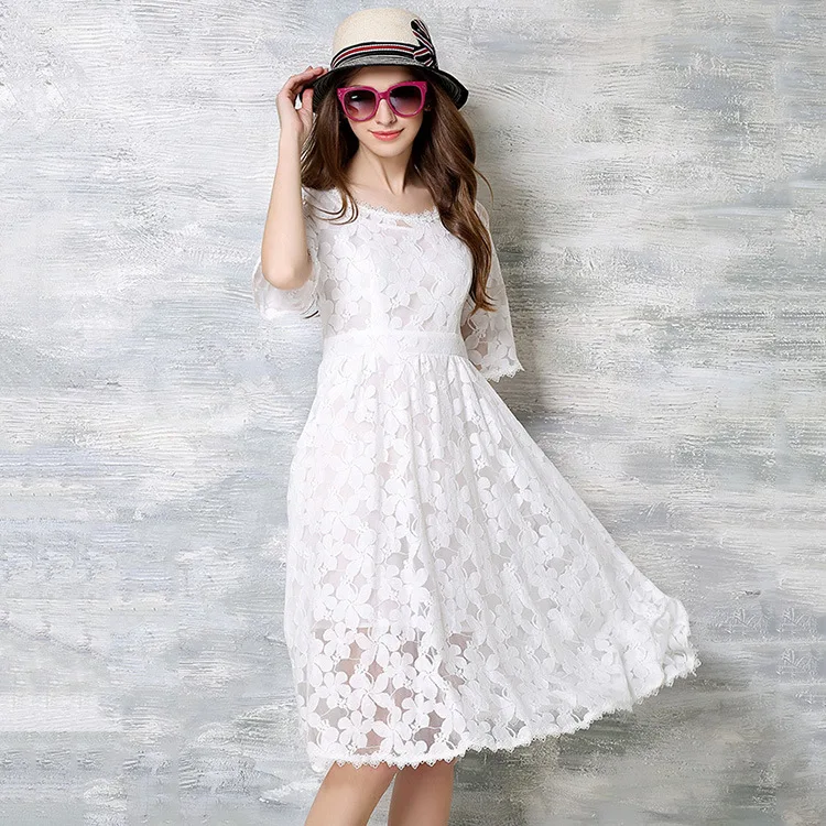 

2017 New Women Summer clothing hot-selling women's sweet fashion slim medium-long lace one-piece dress Stage singer costumes