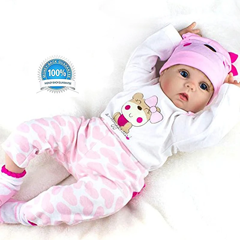 

Reborn Baby Doll Girl Look Real Silicone Pink Outfit 22 Inches