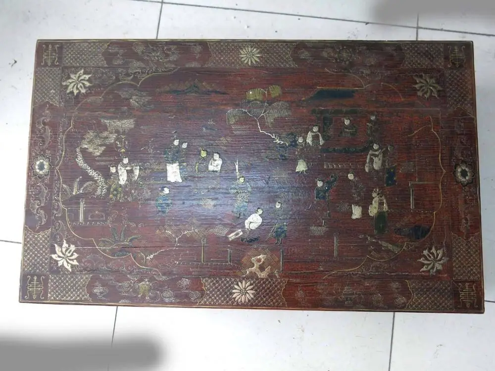 

China wood handwork lacquerware nobleman spring outing tea table Sculpture A(0505)