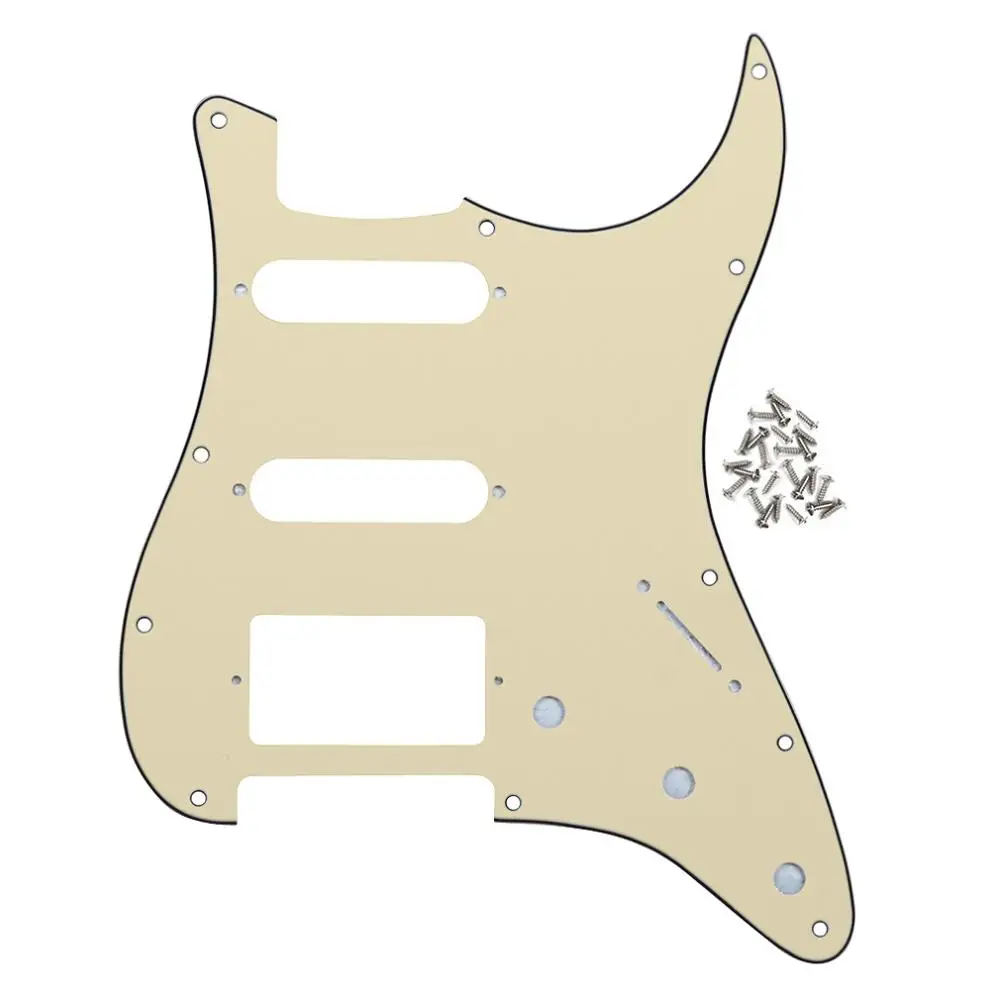 FLEOR 1 набор из 11 отверстий для электрогитары Pickguard SSH HSS гитарная пластина и винты подходят для гитарных деталей Strat, 20 цветов на выбор - Цвет: Cream 3ply