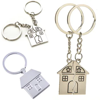 

Chrome Metal House Shape Keyring Shiny Key Ring Chain Lover Wedding Gift