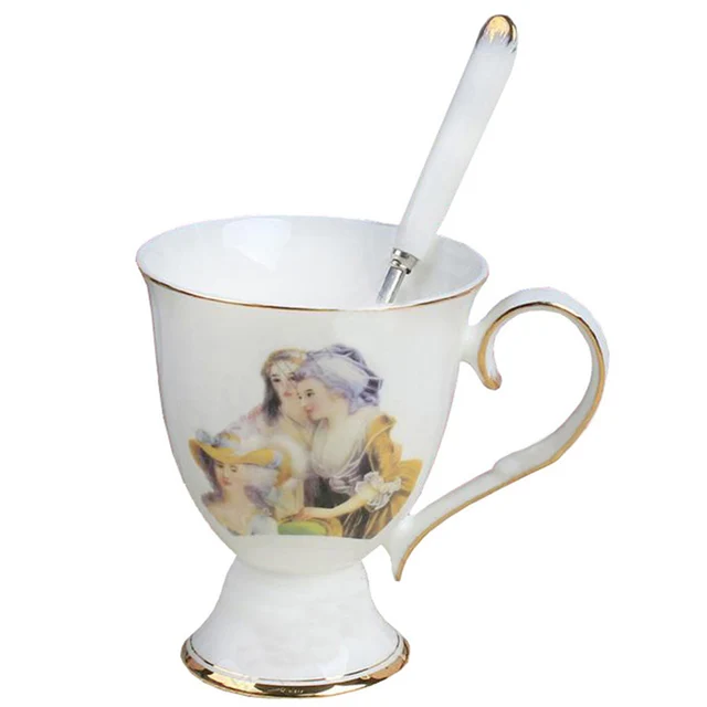 European Royal Coffee Mug Sets With Tea Spoons Bone China Ceramic European Royal Coffee Mug Sets With Tea Spoons Bone China Ceramic Oil Painting Figure Cup