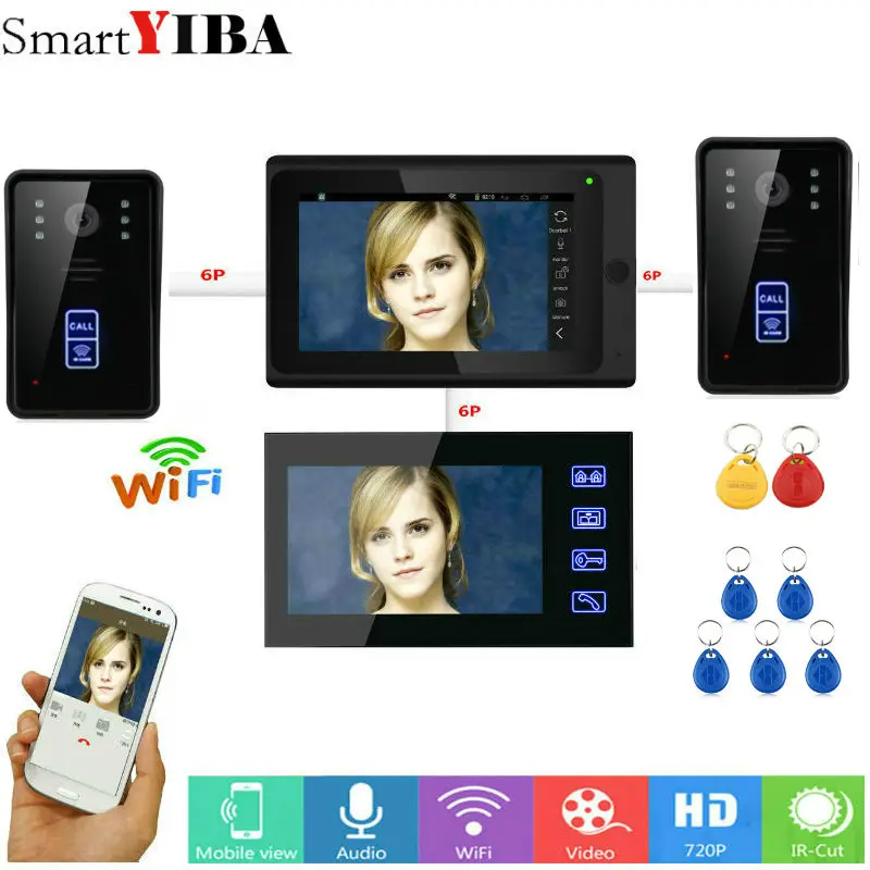 SmartYIBA 7 &quotRIFD/App разблокировка WIFI видеодомофон дверной звонок сенсорная кнопка