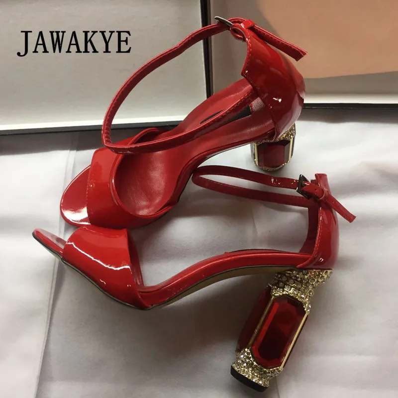 

2019New Arrival Designer Luxurious Patent Leather Jeweled high heels Women Sandals Peep Toe Ankle Strap Ladies Sexy Party Shoes
