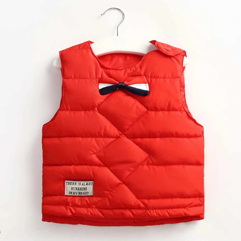 Модный хлопковый жилет для девочек и мальчиков, осенне-зимняя верхняя одежда, детское пальто без рукавов, хлопковый топ с перьями для детей 2-6 лет - Цвет: Red