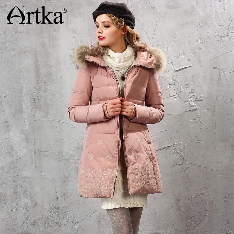 Женская парка с капюшоном ARTKA длинная винтажная вышивкой теплая ветровка зимняя