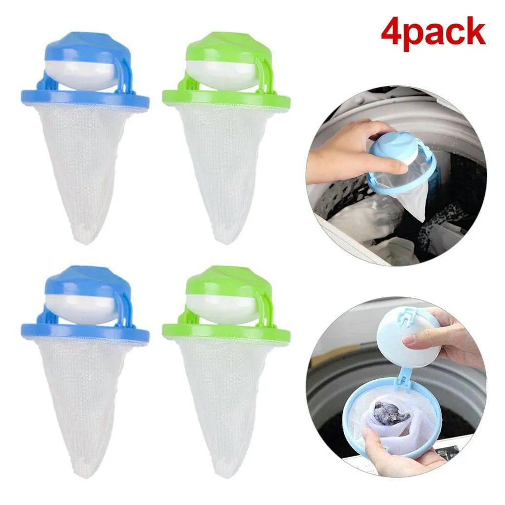 

4pcs Home Floating pet fur Lint Hair catcher Filter Bag Mesh Filtering Hair Removal Mesh Pouch Washing Machine Laundry Cleaning