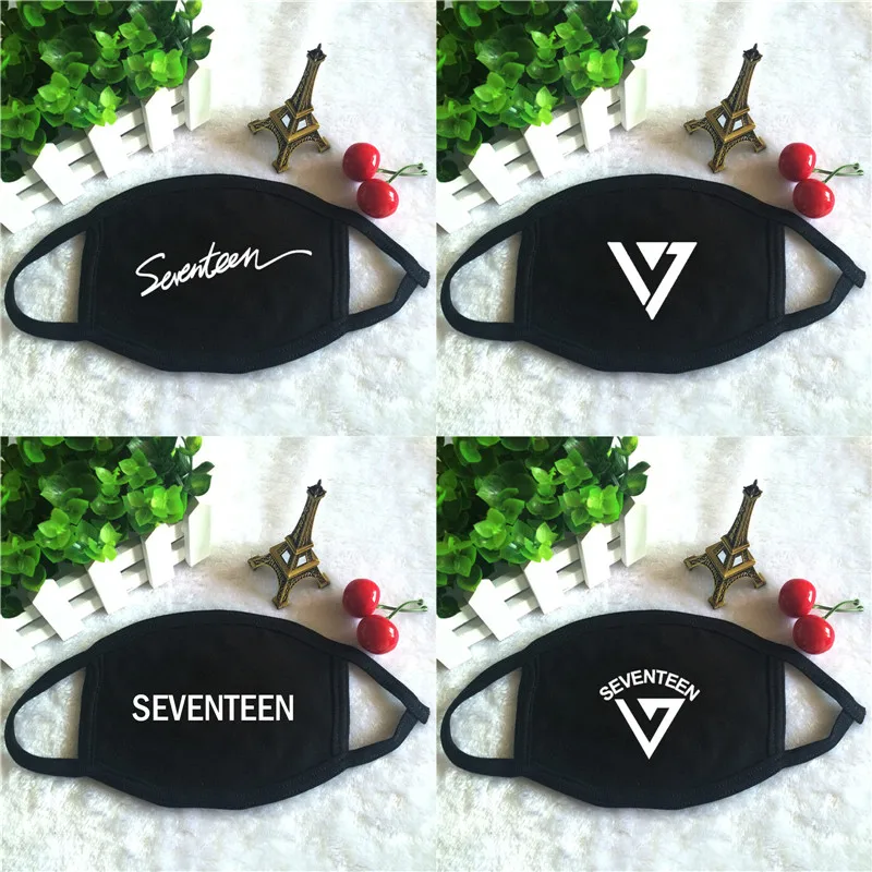 Kpop Seventeen 17 логотип принт K-pop модные маски для лица унисекс хлопок черный рот маска