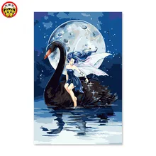 Картина по номерам художественная краска по номерам Черный лебедь девушка Луна Ангел ручной работы украшение Ангел Девушка картина с Луной по номерам