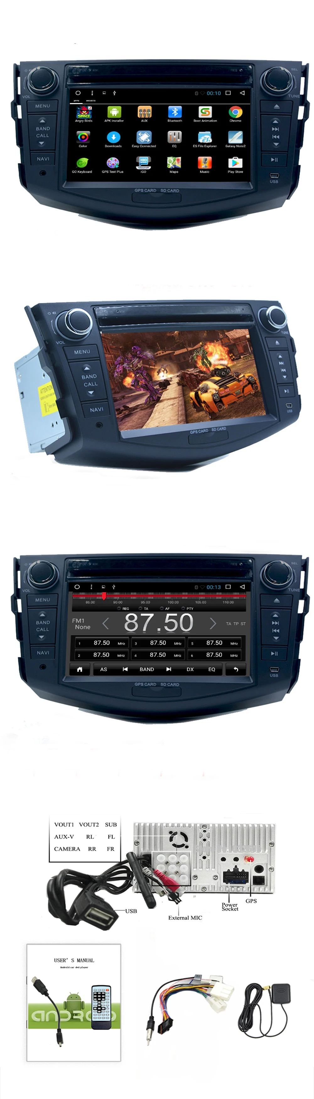 Top 2din 7" Quad-Core 1+16G Android 8.1 Car Radio DVD Player with Capacitive Touch Screen BT HD MirrorLink for Toyota RAV4 2007-2011 5