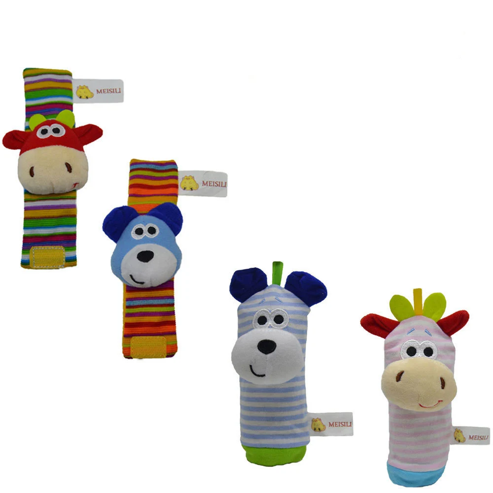 

Saleaman 4PCS Baby Rattle Wrist Rattle & Foot Rattles Finder Socks Set Developmental Soft Animal Rattles Infant Baby Toys