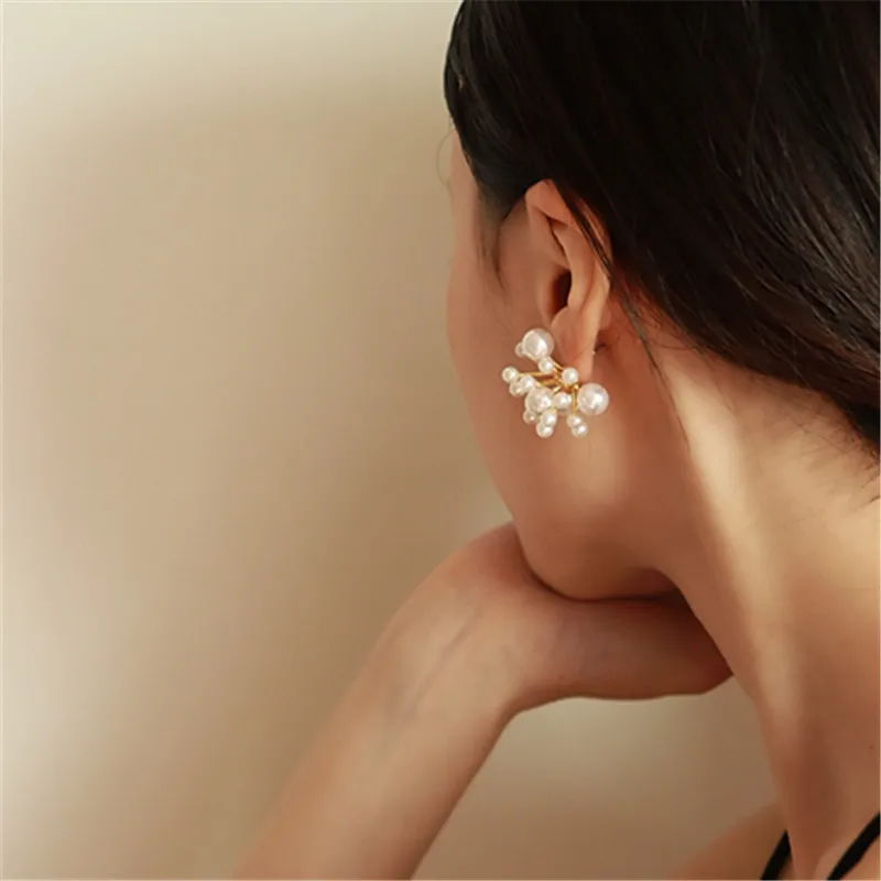 

925 Silver Pearl Earrings Female Temperament Fashion Advanced Sense Small Fireworks Exaggerated Earrings ins Wind