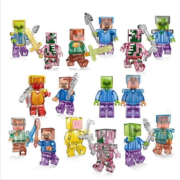 

Mine World Shadow Dragon Crystal Zombie Steve Skeleton Compatible Legoing Minecrafted Building Block My Craft Brick Kids Toys