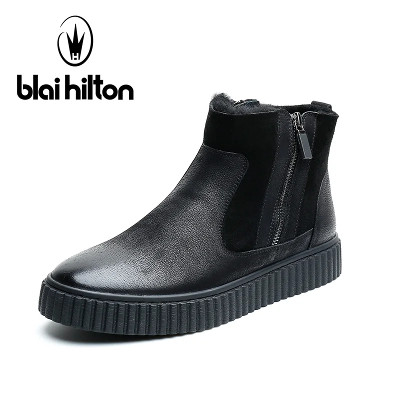 

Blai Hilton British Autumn Winter 100% Luxury Genuine Cow Leather Western Cowboy Boots Men Shoes Warm Fur Mens Ankle Boots