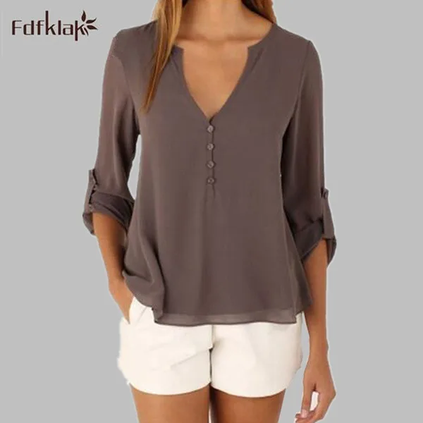 

S-XXXL Large Size Clothing For Women 2016 New European Female Models V-Neck Chiffon Shirt Loose Women's Shirts Big Sizes E0531