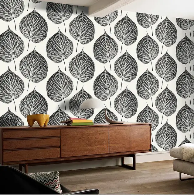 tapete in schwarz wand design bilder, moderne mode stil großen blatt muster design tapeten kreative, Design ideen