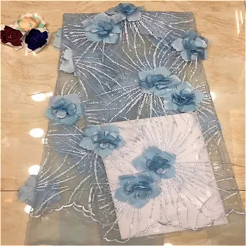 

Sky Blue Color High Quality Nigerian Lace Fabrics For Wedding 2019 Bridal African French Lace Fabric 3D Flowers Fabric