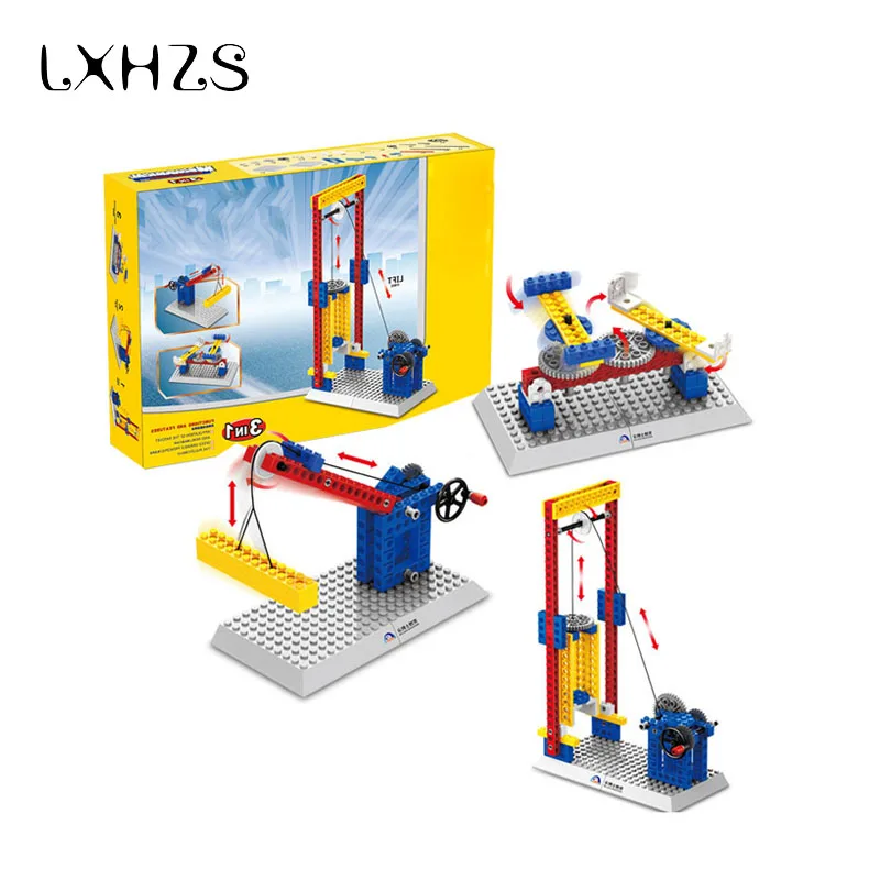 DIY!!! Engineering Elevator Lifts Building Blocks Mechanical Model Kids