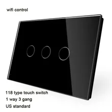 Стандарт США переключатель, 118 Тип wifi Управление светодиодный эхо кристалл стеклянная панель настенный сенсорный выключатель, 3 банды 1 способ светодиодный свет