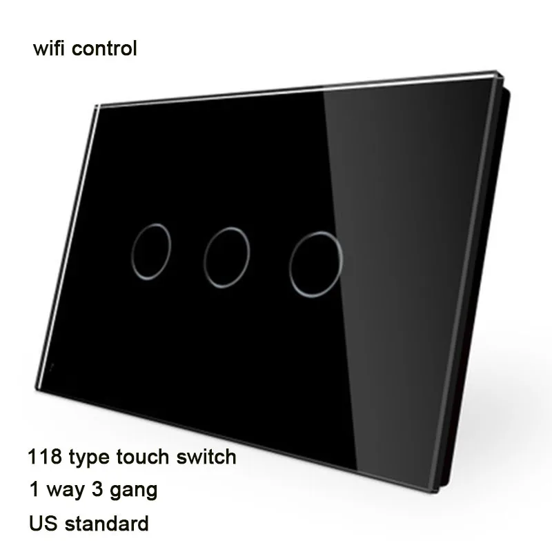 

US Standard Switch, 118 type wifi controlled echo Crystal Glass Panel wall touch Switch, free shipping 3 Gang 1 Way LED light