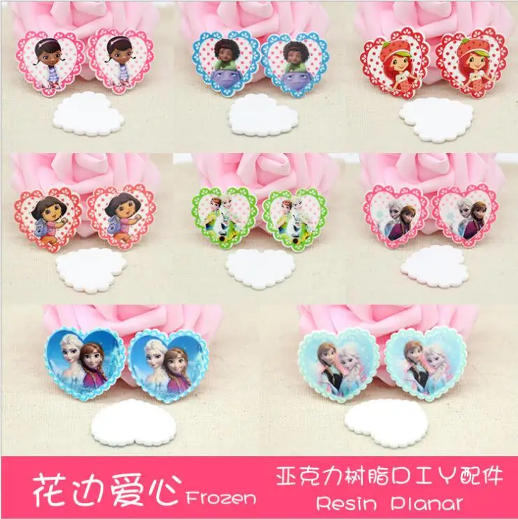 

10pcs/lot kawaii planar resin cabochons resin heart with princess resin flatback resin crafts accessories