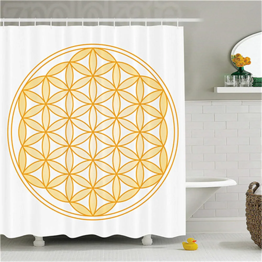 

Sacred Geometrty Decor Shower Curtain Old Flower of Life Pattern in Mean Proportions Spiral Structures Image Bathroom Decor Set