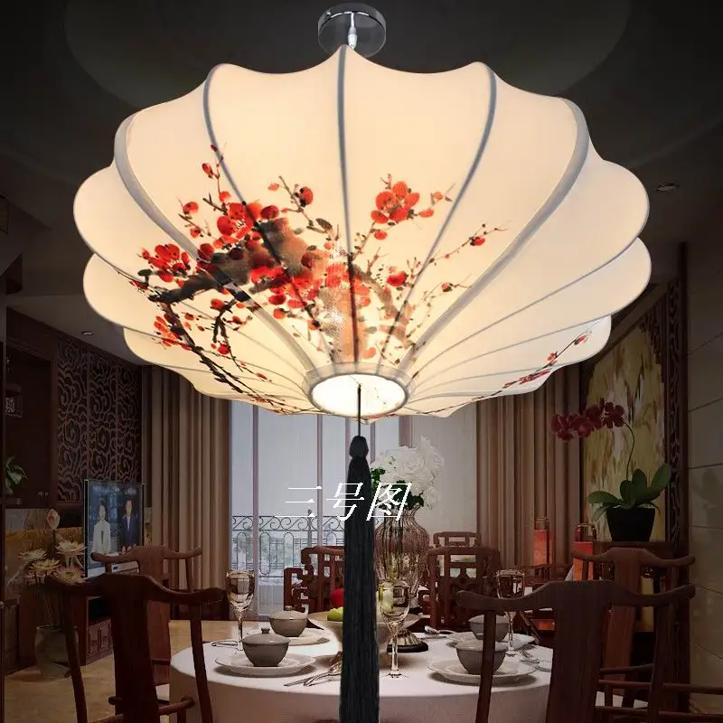 

Chinese style lamps new classical fabric lotus leaf lamp rustic casual romantic decoration pendant lamp 40-60cm man hand drawing