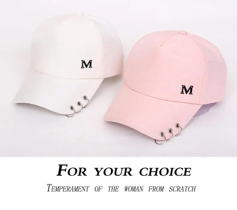 Мода металла с буквой «М» и Железного человека кольцо розовые классические 6 Панель Для женщин Бейсбол Кепки женские Молодежные шляпы Высококачественная бейсболка