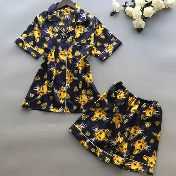 

Fashion New 2019 Cute Cat Women Sleepwear 2Pcs Summer Pajamas Short Sleeve Shorts Pajamas Loose Sleepwear Homewear Pijama Mujer