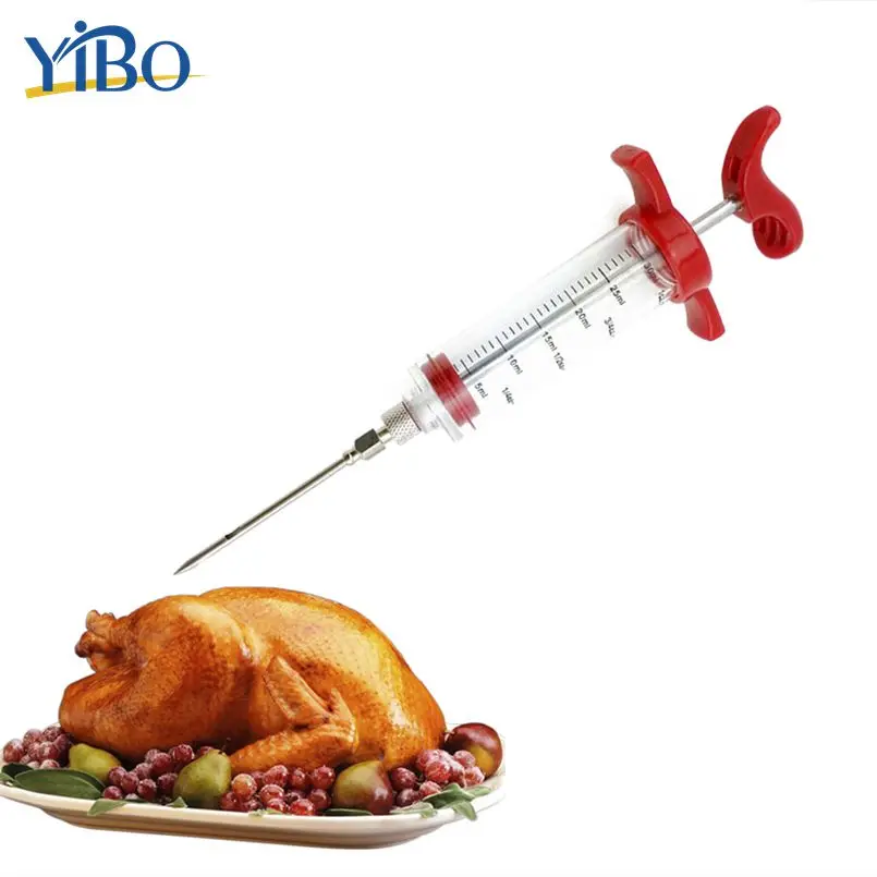 

YIBO 1PC Meat Injector Food Grade Stainless Steel Needle Portable Chicken Meat Cooking Sauce Marinade Spice Syringe Kithen Tool