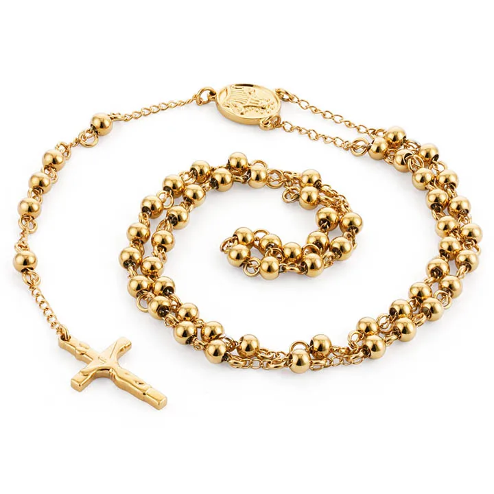 Длинное ожерелье из нержавеющей стали для женщин, Молитвенные Четки, подвеска с Иисусом, ожерелье для мужчин, колье, ювелирные изделия NC050 - Окраска металла: Gold Color