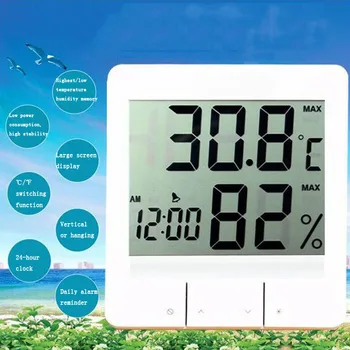 

Home Digital Display Thermometer Hygrometer Indoor Electronic Thermometer Clock Alarm Weather Station Detector