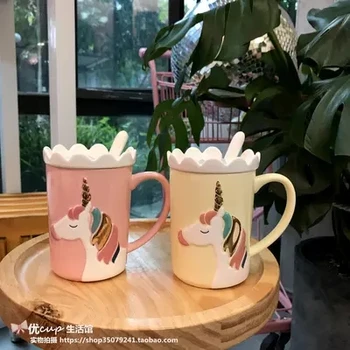 

2019 new style Pink Girl's Heart Ceramic Cup with Cover and Spoon Stereo Cartoon Coffee Milk Mug Office Lady's Coffee Cup