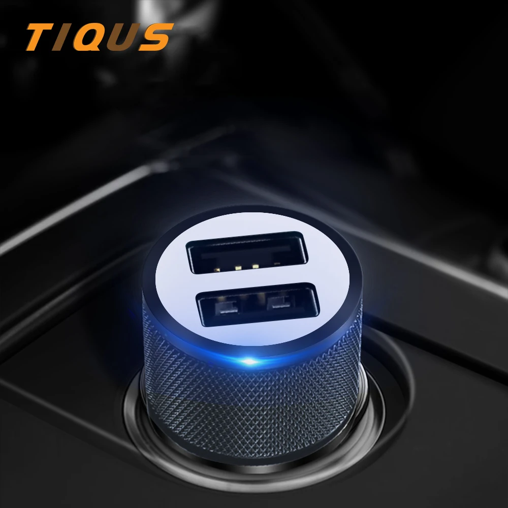 TIQUS شاحن سيارة ثنائي USB 5 فولت 2.1A ل فون X 8 7 زائد الهاتف المحمول العالمي 2 منفذ يو إس بى محول لسامسونج S8 السيجار المقبس