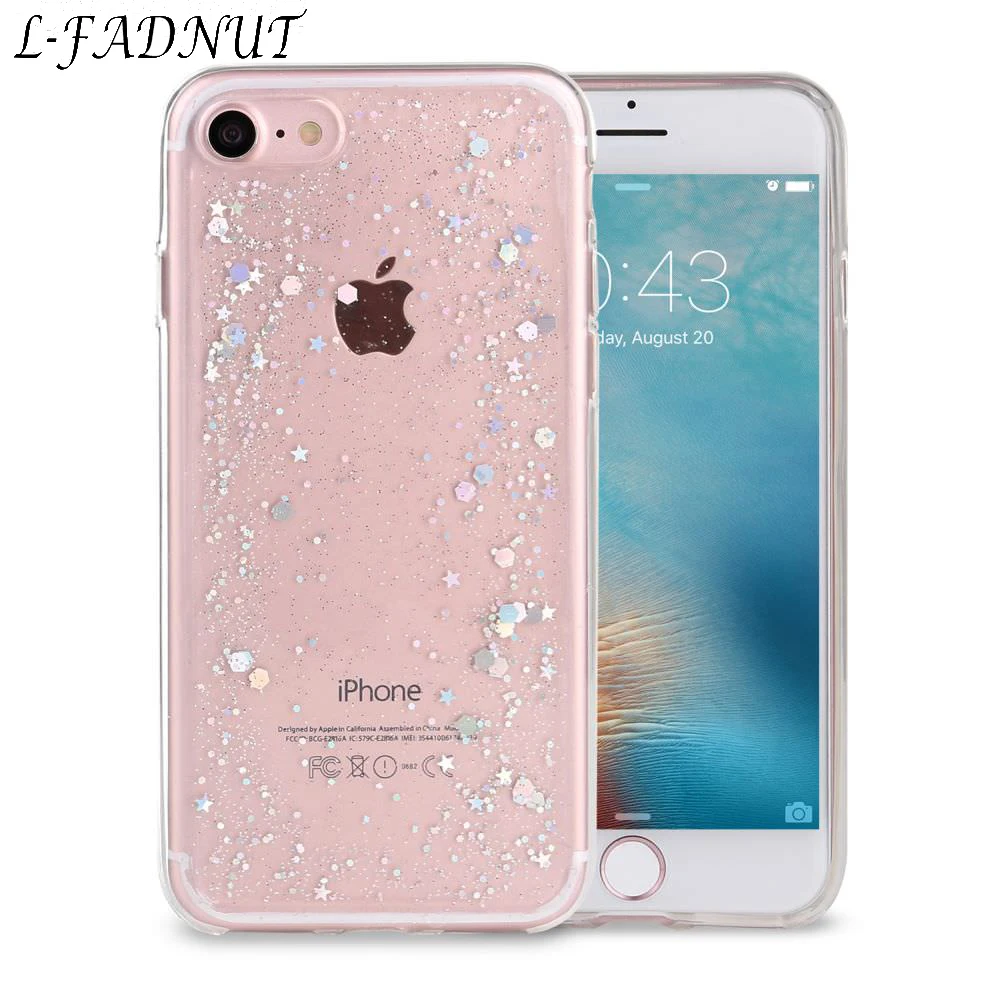 

L-FADNUT Transparent Glitter Phone Case For iPhone X Xr Xs Max Stylish Clear Slim Bumper For iPhone 7 8 6 6S 5 5S SE TPU Cover