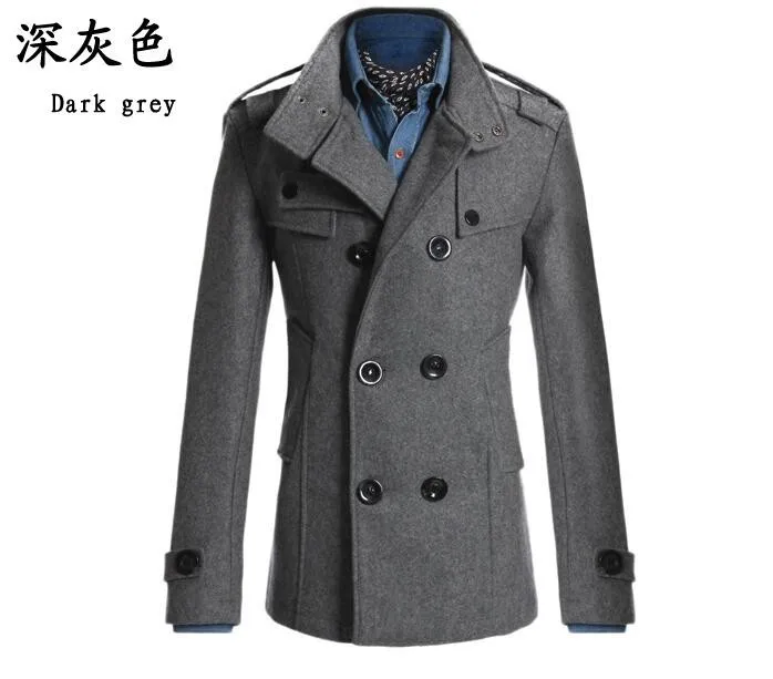 Мужские стильные зимние пальто мужские шерстяные смеси Slim fit мужские теплые длинные двубортные шерстяные тренчи пальто куртка