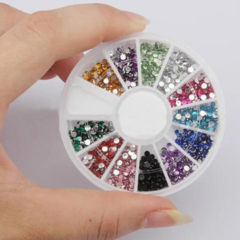 

1800pcs 1.5mm Nail Art Rhinestone Glitter Tip Multicolor Mix Gems Wheel js002