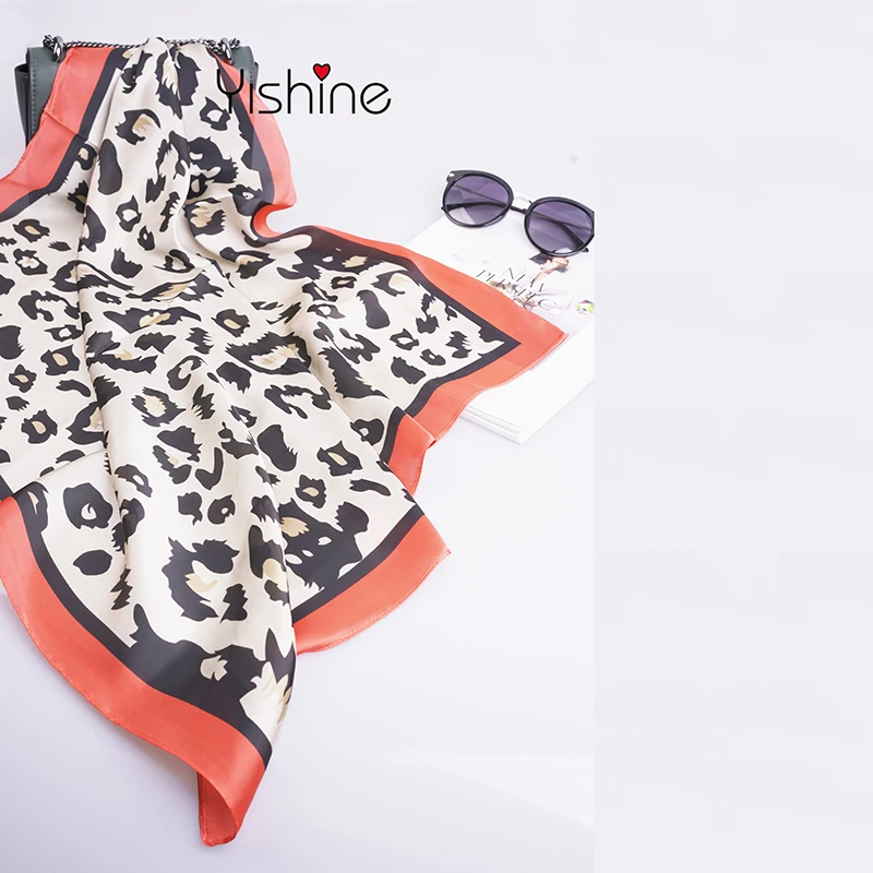 

Yishine 70x70cm Autumn Winter Red Green Blue Leopard Prints Polyester Scarves for Women New Design Brand Small Square Silk Scarf