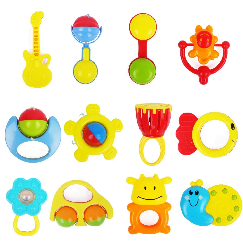 Niuniu Daddy 12 шт./партия, от 0 до 24 месяцев, детская игрушка-погремушка, игровой набор, пластиковая музыка, новинка, рукопожатие, красочные игрушки для малышей