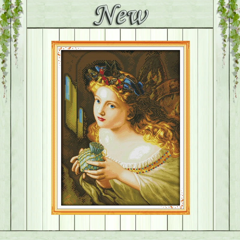 Offerte La Ragazza con i capelli d oro pittura contati stampa su tela 14CT FAI DA TE 11CT DMC Punto Croce Set kit di Ricamo Disegno ricamo